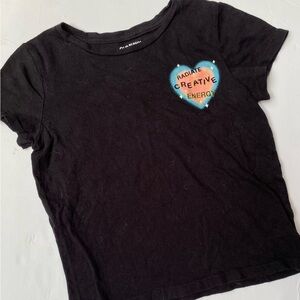 Old Navy Black Short Sleeve Tee with Rainbow Heart Graphic